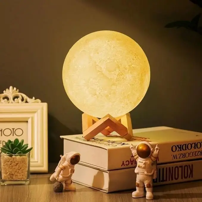 3D Moon Lamp with Wooden Stand